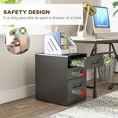 Vinsetto Lockable File Cabinet with 3 Drawers, Vertical Office Drawer for A4, Letter, Legal Size, Anti-tilt Design, Pre-Assembled Body, Black - 8