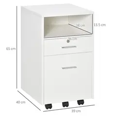 Vinsetto Lockable Two-Drawer Filing Cabinet, with Wheels - White - 3