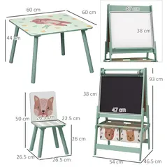 ZONEKIZ Kids Table and Chair Set and Kids Easel with Paper Roll, Storage Baskets, Kids Activity Furniture Set, Green - 3