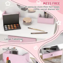 ZONEKIZ Unicorn-Design Kids Dressing Table, with Mirror and Stool - White - 5