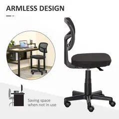 Vinsetto Small Office Chair without Arms, Ergonomic Swivel Mesh Desk Chair with Curved Back and Wheels, Height Adjustable, for Home Vanity Computer Dressing Table Study Bedroom, Holds Up to 120 kg - 5