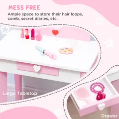 ZONEKIZ 5PCs Kids Bedroom Furniture Set with Bed, Toy Box Bench, Storage Unit, Dressing Table and Stool, Princess Themed, for 3-6 Years Old, Pink - 5