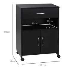 Vinsetto Printer Stand Mobile Printer Cabinet with Storage, Open Shelf, Drawer for Home Office, 60cm x 39cm x 80cm, Black - 3
