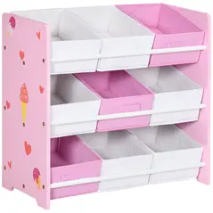 ZONEKIZ Kids Storage Rack, with Nine Removable Baskets, for Nursery, Bedroom, Playroom - Pink - 1