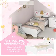 ZONEKIZ Unicorn-Designed Toddler Bed, Kids Bedroom Furniture, for Ages 3-6 Years, 143 x 74 x 67cm - White - 4