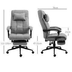 Vinsetto Office Chair with Footrest Ergonomic Office Chair with Armrests Lumber Support and Headrest Light Grey - 3