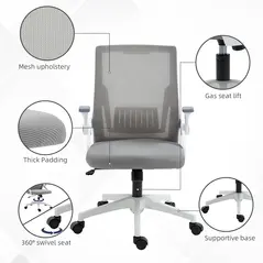 Vinsetto Mesh Office Chair, Desk Chair with Lumbar Support, Flip-up Armrest, Swivel Wheels, Adjustable Height, Grey - 6