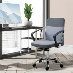 Vinsetto Office Chair Linen Fabric Swivel Computer Desk Chair Home Study Adjustable Chair with Wheels, Grey - 9