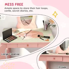 ZONEKIZ Kids Bedroom Furniture Set Includes Bed Frame, Toy Chest, Dressing Table for Ages 3-6 Years, Pink - 7