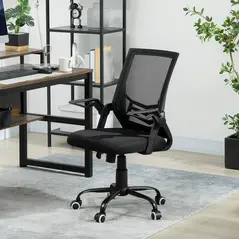 Vinsetto Mesh Office Chair, Computer Desk Chair with Flip-up Armrests, Lumbar Back Support and Swivel Wheels, Black - 2