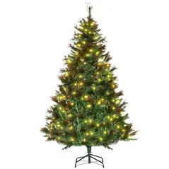 HOMCOM 1.8m 6ft Pre-Lit Christmas Tree Artificial Spruce Xmas Tree Warm White LED Holiday Décor with Metal Stand - 1