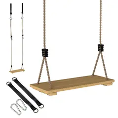 AIYAPLAY Wooden Swing Seat, Kids Swing Set with Adjustable Rope and Tree Straps, Outdoor Playground Playset for Kids - 1