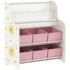 AIYAPLAY Kids Storage Unit, Toy Organiser with 6 Fabric Drawers and 2-Tier Sling Book Rack for Bedroom, Playroom, Nursery, Pink - 1