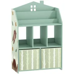 AIYAPLAY Kids Bookshelf with Storage, Toy Storage Unit with Book Display, Shelves and Fabric Drawers for Playroom Nursery, Green - 1
