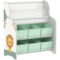 AIYAPLAY Kids Storage Unit, Toy Organiser with 6 Fabric Drawers and 2-Tier Sling Book Rack for Bedroom, Playroom, Nursery, Green - 1
