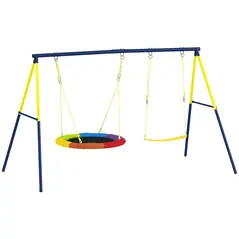 AIYAPLAY Kids Swing Set with Double Swings, Outdoor Playset with Adjustable Ropes, Metal Frame for Ages 3-8, 150kg Capacity - 1