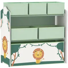 AIYAPLAY Kids Toy Storage Units, 3-Tier Toy Organiser Shelf with 6 Removable Boxes for Kids, Bedroom, Playroom, Green - 1