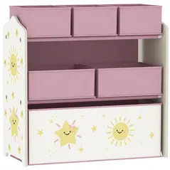 AIYAPLAY Kids Toy Storage Units, 3-Tier Toy Organiser Shelf with 6 Removable Boxes for Kids, Bedroom, Playroom, Pink - 1
