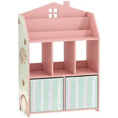 AIYAPLAY Kids Bookshelf with Storage, Toy Storage Unit with Book Display, Shelves and Fabric Drawers for Playroom Nursery, Pink - 1