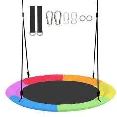 AIYAPLAY Tree Swing Seat, 120cm Kids Saucer Swing with Adjustable Ropes and Tree Straps, 300kg Capacity, Multicolour - 1