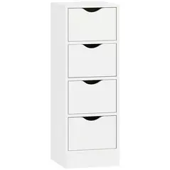 HOMCOM 4-Drawer Bathroom Cabinet, Freestanding Narrow Storage Cabinet with Groove Handles for Small Spaces, White - 1