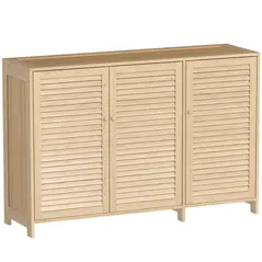 HOMCOM Bamboo Shoe Cabinet with Louvered Doors, 18 Pairs Shoe Storage Cabinet with Adjustable Shelves for Hallway, Natural - 1