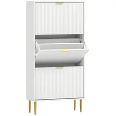 HOMCOM Elegant Three-Drawer Shoe Cabinet - White - 1