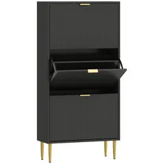 HOMCOM Elegant Three-Drawer Shoe Cabinet - Black - 1