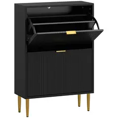 HOMCOM Elegant Two-Drawer Shoe Cabinet - Black - 1