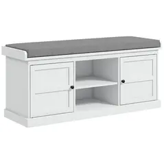 HOMCOM Multi-Compartment Shoe Storage Bench, with Top Cushion - White/Grey - 1