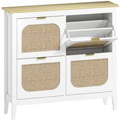 HOMCOM Narrow Shoe Cabinet, Boho Slim Shoe Storage Cabinet with 4 Flip Drawers, Holds 20 Pairs, White - 1