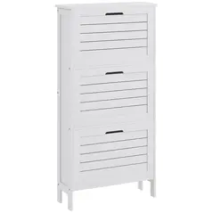 HOMCOM Narrow Shoe Cabinet with 3 Flip Drawers - White - 1