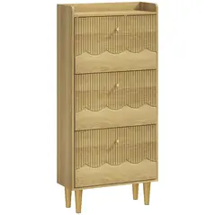 HOMCOM Narrow Shoe Cabinet, Modern Shoe Storage Cabinet with 3 Flip Drawers, Oak - 1