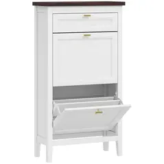 HOMCOM Shoe Cabinet with 2 Flip Drawers, Farmhouse Narrow Shoe Storage Cabinet with Adjustable Shelves, White - 1