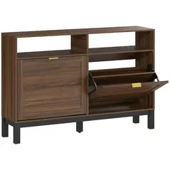 HOMCOM Shoe Cabinet with 2 Flip Drawers, Narrow Shoe Storage Top for Entryway Hallway, Rustic Brown - 1