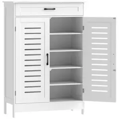 HOMCOM Shoe Cabinet with Louvered Doors, Modern Shoe Storage Cabinet with Drawer and Adjustable Shelves, White - 1