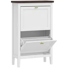 HOMCOM Shoe Cabinet with 2 Flip Drawers, Farmhouse Narrow Shoe Storage Cabinet with Adjustable Shelves, White - 1