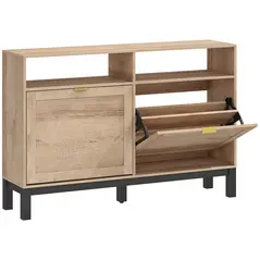 HOMCOM Shoe Cabinet with 2 Flip Drawers, Narrow Shoe Storage Top for Entryway Hallway, Walnut Brown - 1