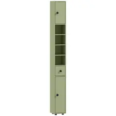 kleankin 180cm Slim Bathroom Cabinet, with Drawer, Shelves and Cupboards - Green - 1