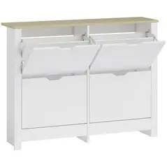 HOMCOM Slim Shoe Cabinet, Narrow Shoe Cupboard with 4 Flip Drawers, Adjustable Shelves for 16 Pairs of Shoes, White - 1