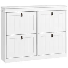 HOMCOM Slim Shoe Cabinet, Shoe Cabinet with 4 Drop-Down Drawers, 105W x 24D x 82.5H cm,  White - 1