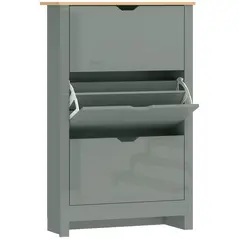 HOMCOM Slim Shoe Cabinet, Narrow Shoe Cupboard with 3 Flip Drawers, Adjustable Shelves for 18 Pairs of Shoes, Light Grey - 1