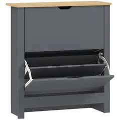 HOMCOM Slim Shoe Cabinet, Narrow Shoe Cupboard with 2 Flip Drawers, Adjustable Shelves for 12 Pairs of Shoes, Charcoal Grey - 1