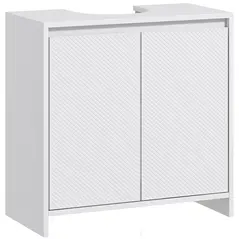 HOMCOM Under Sink Bathroom Cabinet, Freestanding Under Sink Cabinet with 2 Doors and Shelf for Basin without or with Pedestal, White - 1