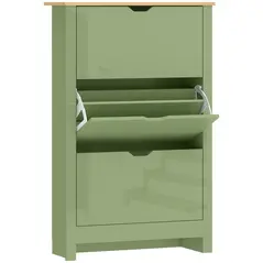 HOMCOM Slim Shoe Cabinet, Narrow Shoe Cupboard with 3 Flip Drawers, Adjustable Shelves for 18 Pairs of Shoes, High Gloss Green - 1