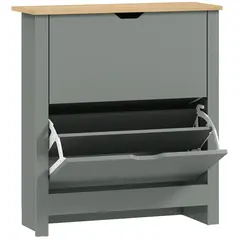 HOMCOM Slim Shoe Cabinet, Narrow Shoe Cupboard with 2 Flip Drawers, Adjustable Shelves for 12 Pairs of Shoes, Light Grey - 1