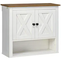 kleankin On-Wall Farmhouse Bathroom Storage Cabinet - White - 1