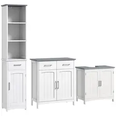kleankin Bathroom Furniture Set with Adjustable Shelves, Tall Bathroom Storage Cabinet with Open Shelves, Bathroom Floor Cabinet with Drawers, Pedestal Sink Cabinet, White - 1