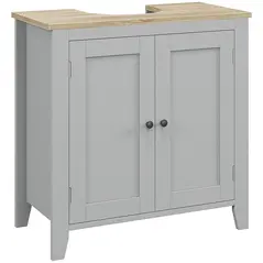 kleankin Under Sink Cabinet, Bathroom Sink Cabinet with 2 Doors, Pedestal Under Sink Design, Freestanding Bathroom Cupboard with Adjustable Shelf, Grey - 1