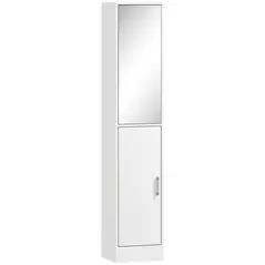 kleankin Tall Bathroom Cabinet with Mirror and Adjustable Shelf - White - 1